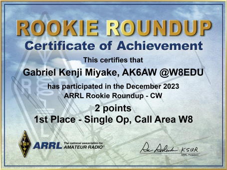 Rookie Roundup Certificate of Achievement